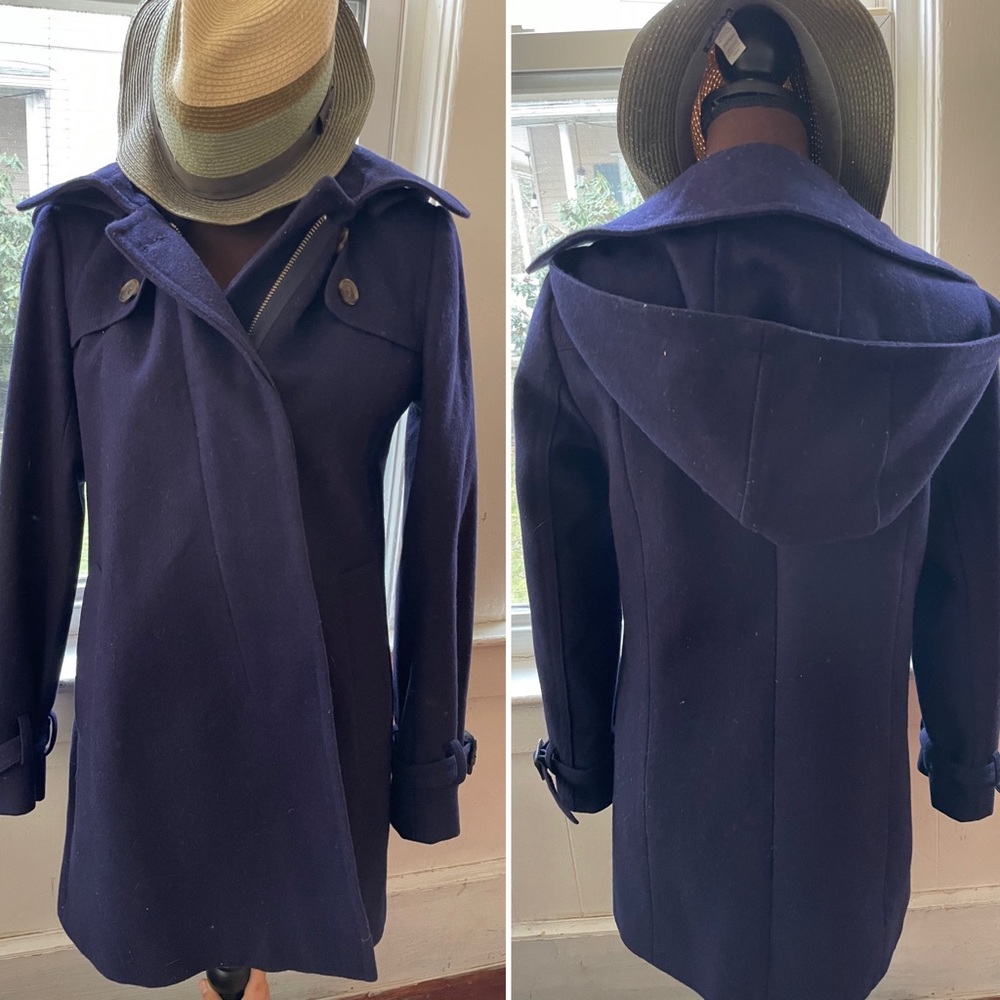 J. Crew Navy Wool Hooded Duffle Coat - Picture 6 of 9